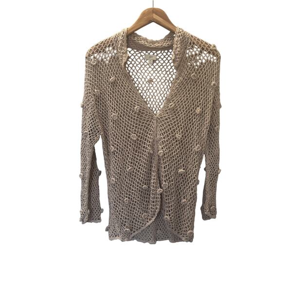 J.Jill Women’s Hand Crochet Sweater Open Cardigan Beige Linen Boho Knit XL - Picture 1 of 12